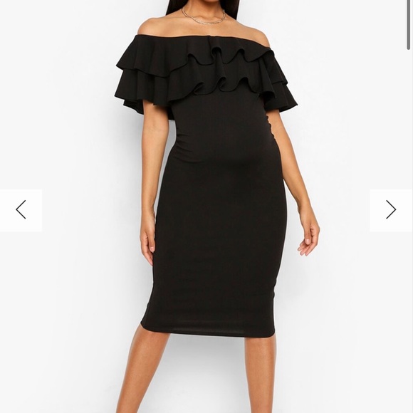 Two MATERNITY RUFFLE OFF THE SHOULDER MIDI DRESSes. One black one blue - Picture 3 of 4